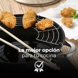 thumbnail of Renberg - Wok Ø28x9,4cm van gietijzer met glazen deksel, inclusief 2 kookgerei en grillrooster.
