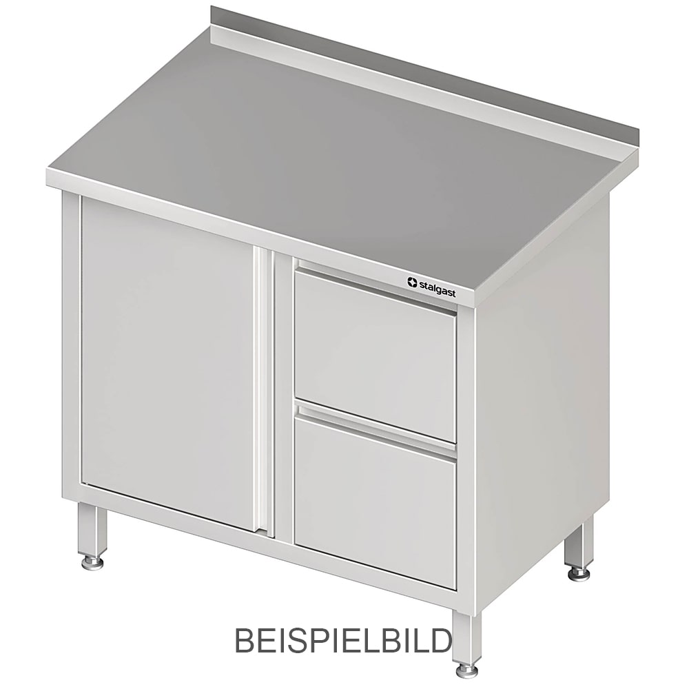 Stalgast Edelstahl Arbeitsschrank mit Flügeltür, 900x700x850 mm, mit 2er Schubladenblock links, mit Aufkantung, verschweißt