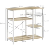 thumbnail of HOMCOM estantería de cocina moderna estante de cocina con 1 cesta 4 ganchos en S 6 almohadillas de pie ajustables y estantes 90x40x84,5 cm