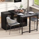 thumbnail of Ausziehbarer Bartisch MDF Schwarz 121,5x40x76,7 cm, 360° drehbar, mit Stauraum und geriffelten Glasschiebetüren