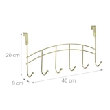 thumbnail of Relaxdays Türgarderobe, 6 Haken, zum Einhängen, Metall, Türhakenleiste Flur, Schlafzimmer, Bad, HBT 20x40x9 cm, gold