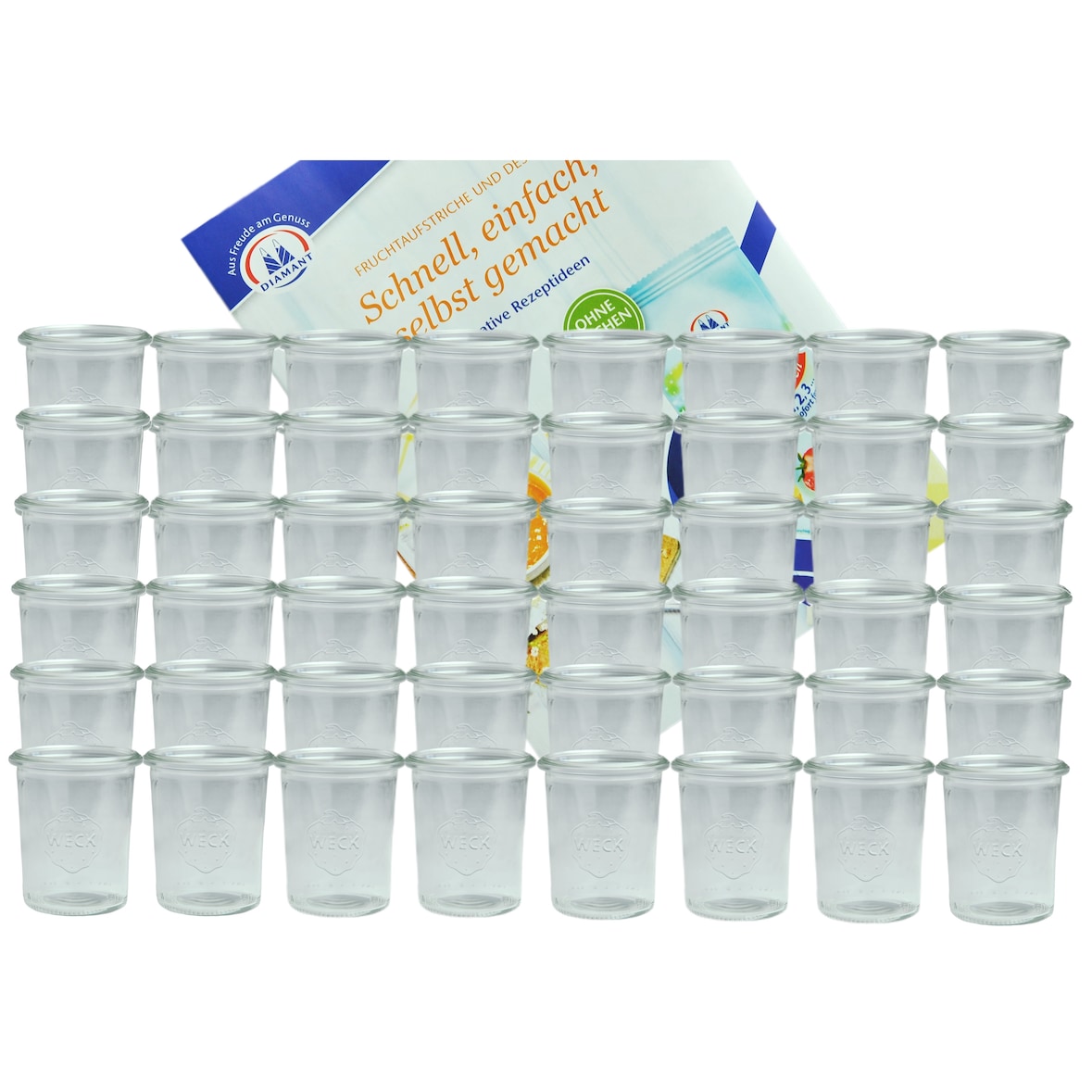 48er Set Weck Gläser 160 ml Sturzgläser incl. Diamant-Zucker Gelierzauber Rezeptheft