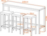 thumbnail of Esstisch Set mit 3 Hockern Bartisch 148x40x90 cm Braun+Grau, MDF Tischplatte und Metallgestell, platzsparend und pflegeleicht