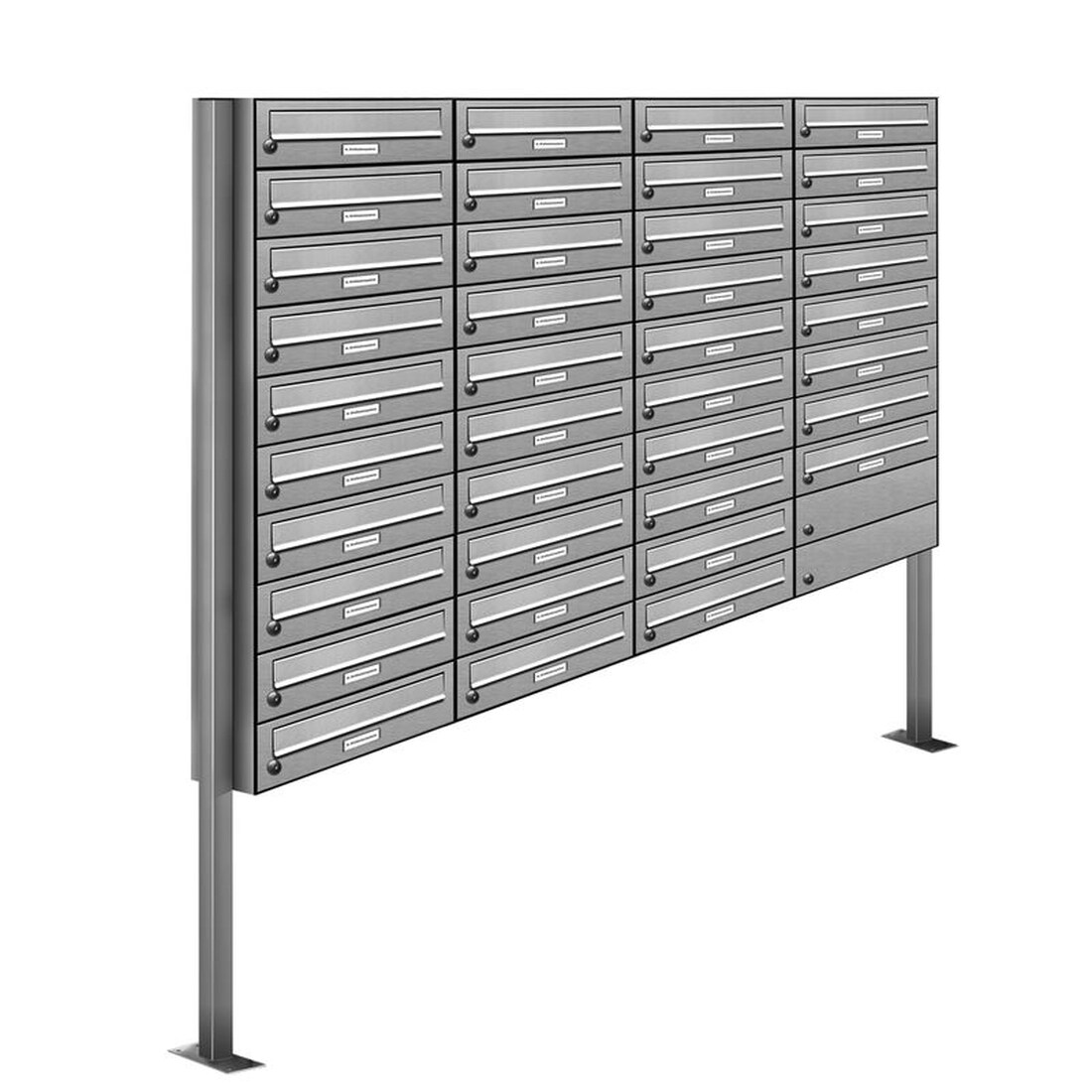AL Briefkastensysteme 38 Fächer Premium Edelstahl Stand Briefkasten Anlage für Post A4 modern, robust, wetterfest, Artikelnummer: 132V38S4