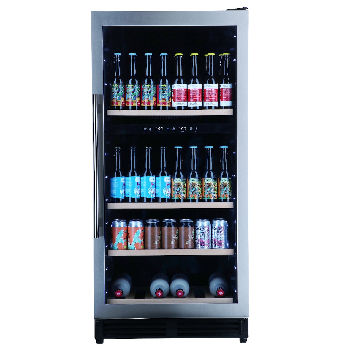 Bierkoelkast Bamberg - Vrijstaand of inbouw - RVS - Bierklimaatkast 192 flessen - 131 x 59.8 x 68.5 cm - Glazen deur