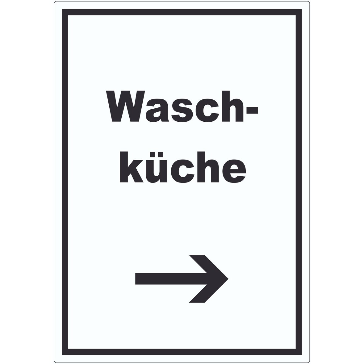 Waschküche Aufkleber mit Text und Richtungspfeil rechts Waschraum hochkant A3 (297x420mm)
