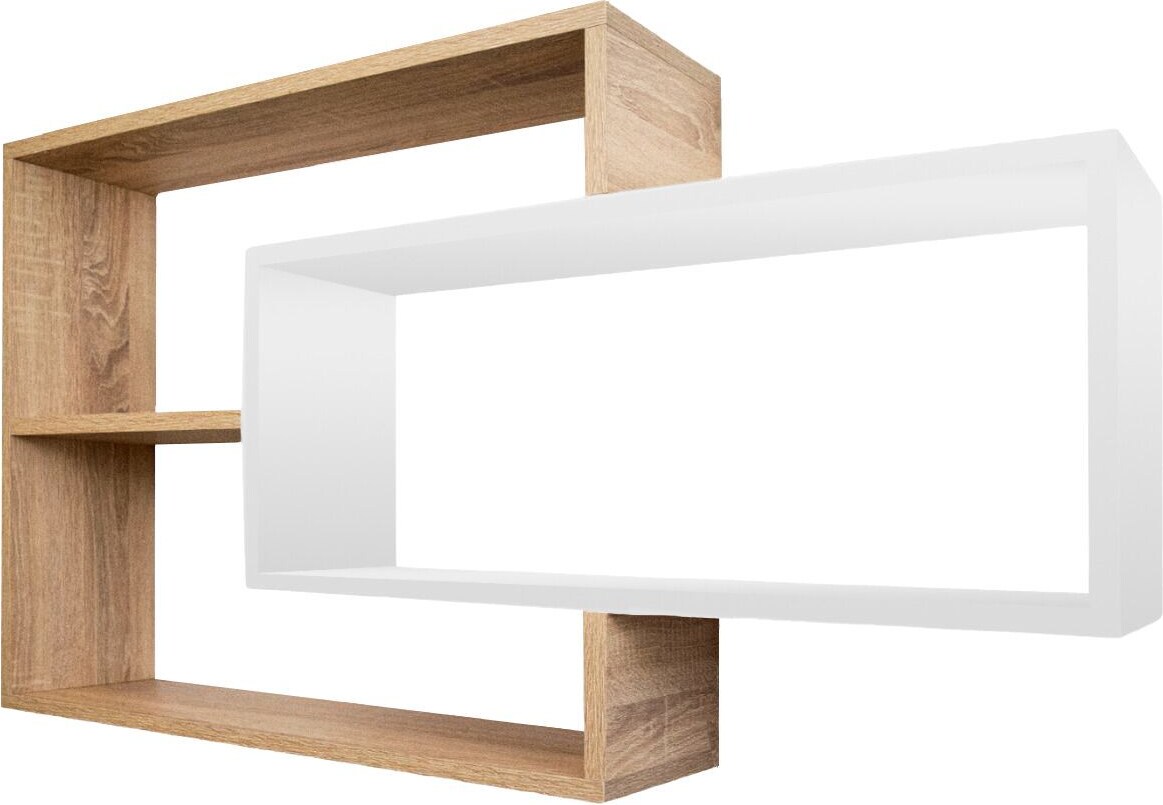Wandregal Natur/Weiß Bücherregal Holz Hängeregal Schweberegal