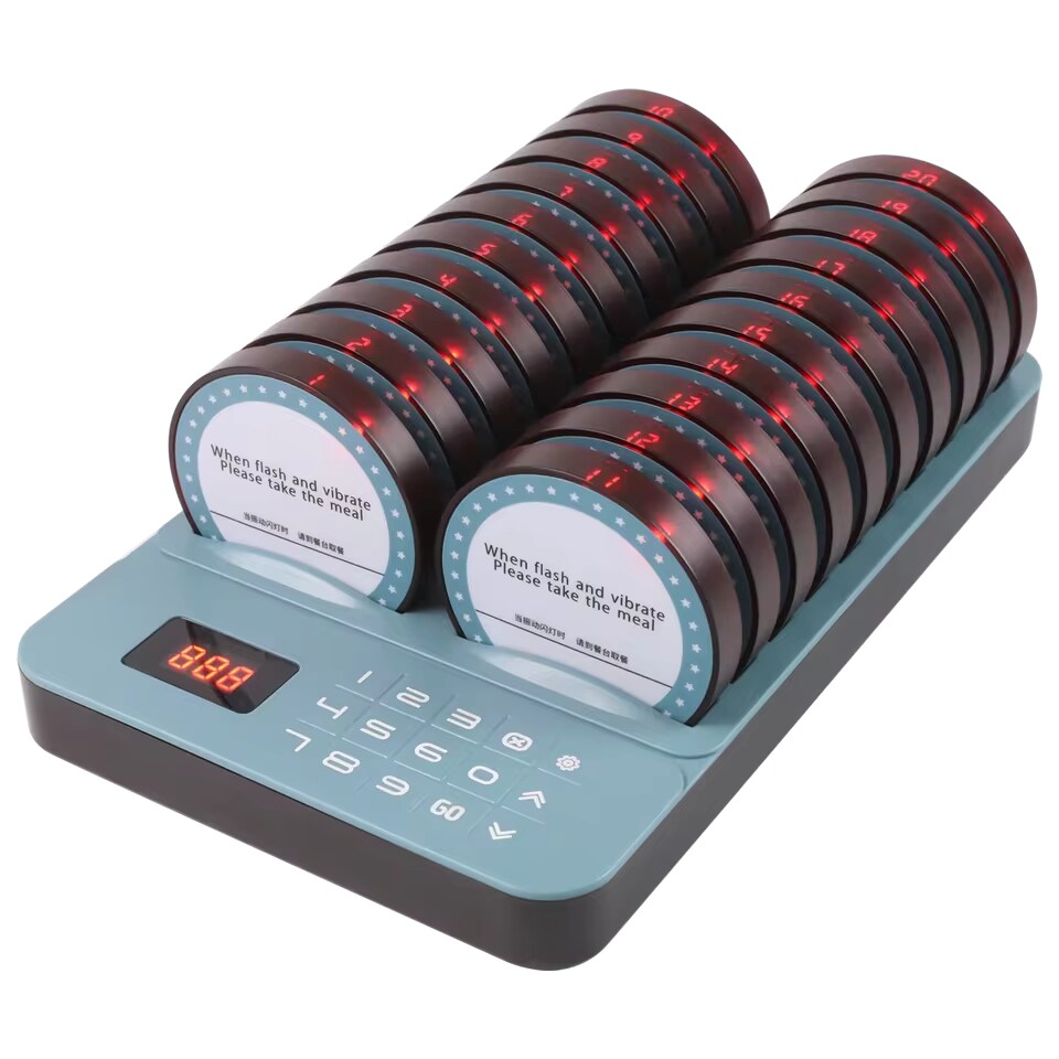 Sistema de llamada para restaurante / Buscapersonas / Beeper Negro, 20 diales y 1 reloj, alcance de 300m