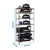 thumbnail of Simonclick schraubenloses Metallregal 6 Böden. Farbe GRAU/GRAU 2500x1200x500 mm