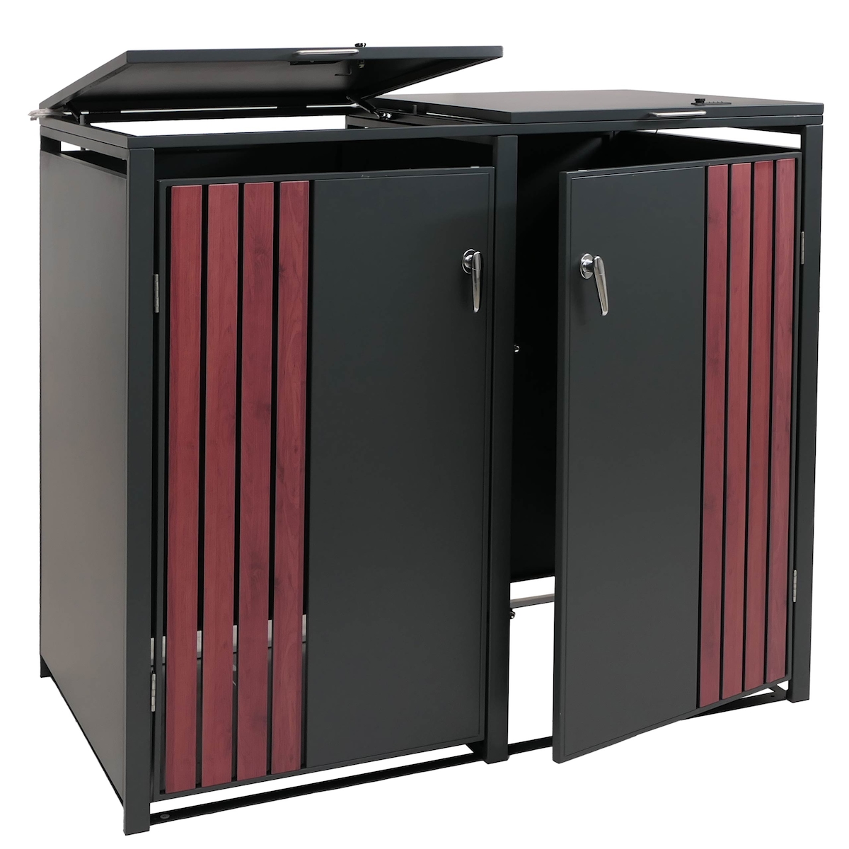 PROREGAL 2er-Mülltonnenverkleidung mit Deckel | HxBxT 122x132x84 cm | Anthrazit Holzoptik dunkel | Mülltonne 53kg