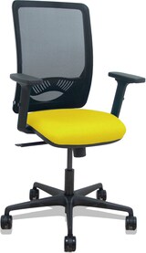 thumbnail of Silla Zulema sincro malla negra asiento bali amarillo brazos 2D ruedas 65mm