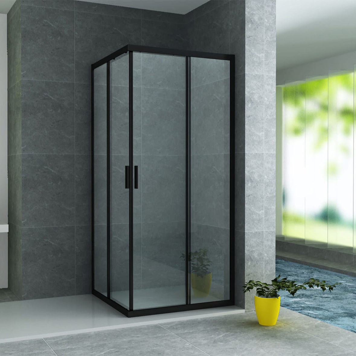 Aloni Duschkabine Eckeinstieg mit Schiebetüren Rahmen Schwarz Matt 80x80x195 cm