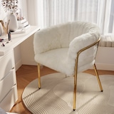 thumbnail of Esszimmerstuhl Kunstfell Weiß mit Metallbeinen, belastbar bis 150 kg