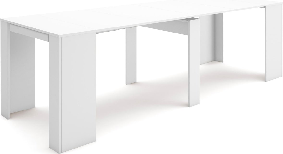 Ausziehbarer Konsolentisch, 262x90x77cm, Für 12 Personen, Esstisch, Moderner Stil, Weiß _ 279_17