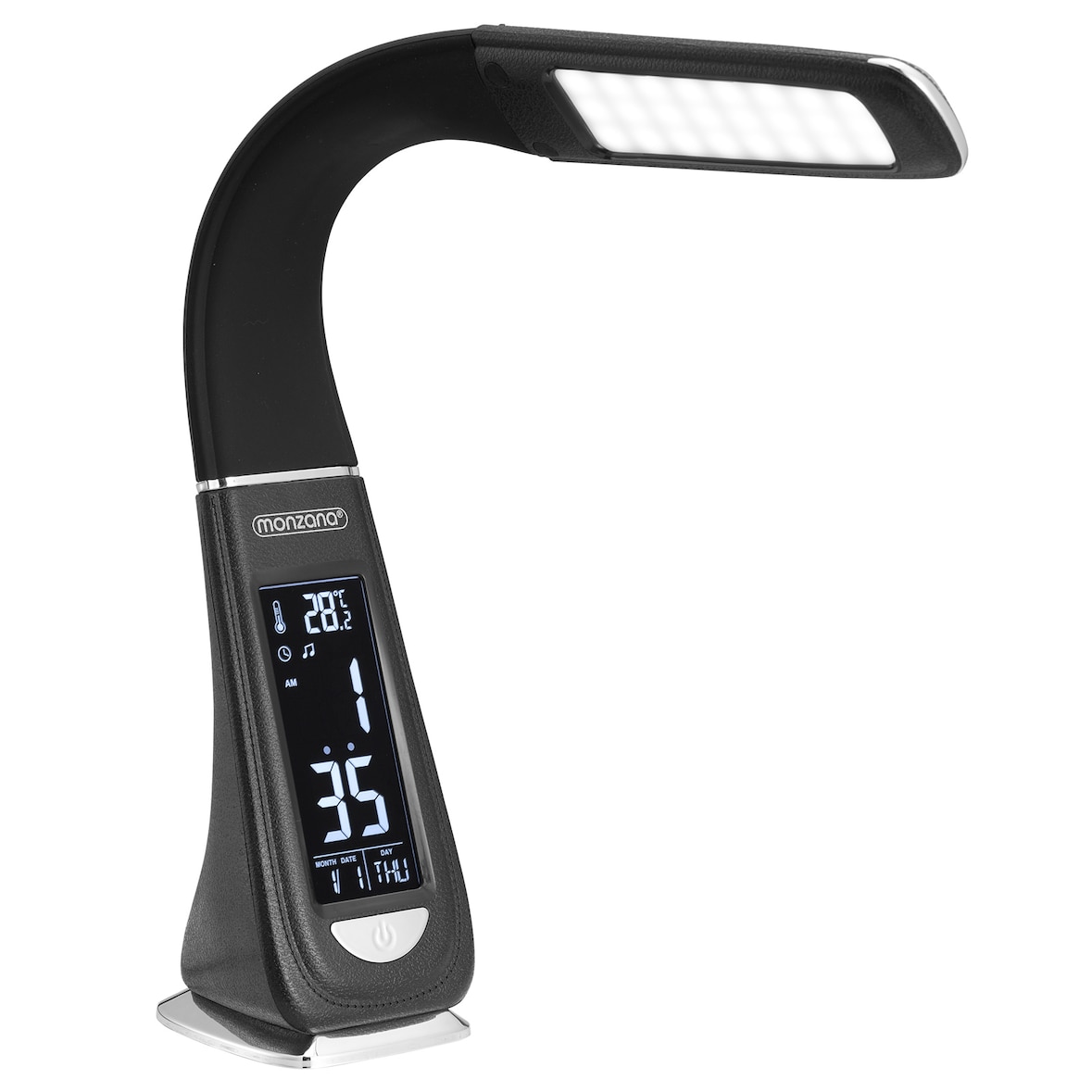 MONZANA® LED Schreibtischlampe mit Display Kalender Uhr Wecker Dimmbar Nachttischlampe Tischlampe Tischleuchte Schwarz