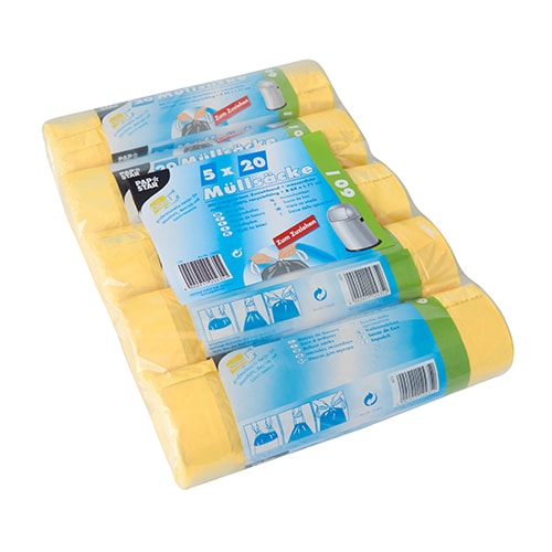 PAPSTAR 500 Müllsäcke mit Zugband, HDPE 60 l 71 cm x 64 cm gelb