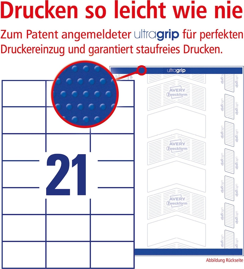 Etiketten mit einem speziellen Griff für problemloses Drucken.