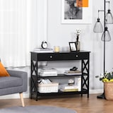 thumbnail of HOMCOM Consola de Entrada Mesa Hall com 2 Gavetas e 2 Prateleiras Inferiores Mobiliário Moderno Base Elevada Anti-Inclinação 100x30.5x80 cm Preto