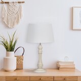 thumbnail of Relaxdays Tischlampe Landhausstil, E14 Fassung, Stoff & Holz, Wohn- & Schlafzimmer, Nachttischlampe, HxD: 47x27 cm, weiß