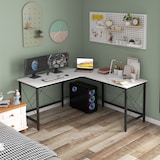 thumbnail of Secretária em Forma de L Secretária para Escritório com Estrutura de Metal Secretária de Canto 150x150x76 cm Branco e Preto