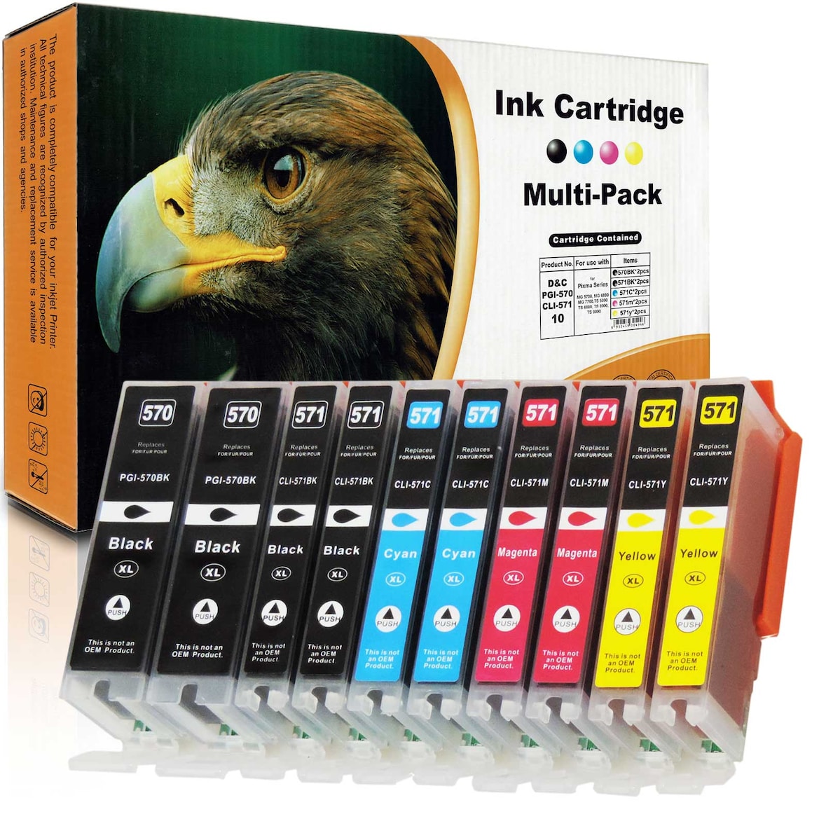 10er Set Kompatible Canon CLI-571 XL & PGI-570 XL Tintenpatronen für Canon Pixma TS8051