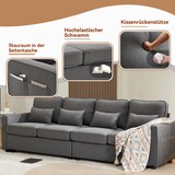 thumbnail of Merax 4-Sitzer-Sofa aus Leinenstoff, mit Armlehnentaschen und 4 Kissen, Sofa im einfachen Stil, geeignet für Wohnzimmer, Wohnung und Büro, Dunkelgrau
