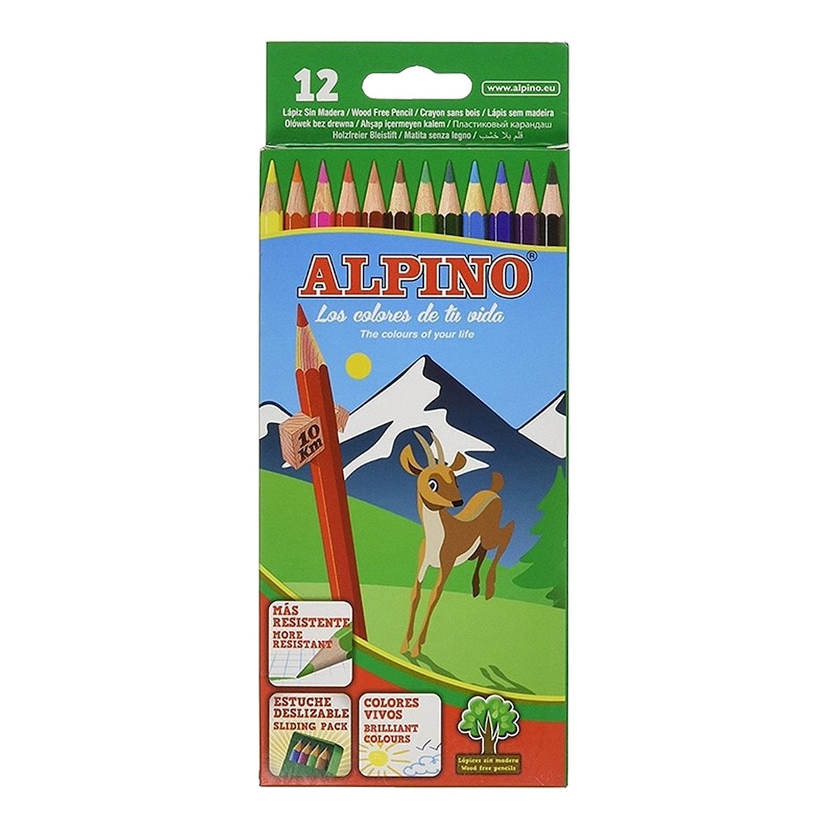 ALPINO - Estuche de 12 Lápices de Colores con Bandeja Deslizable, Madera