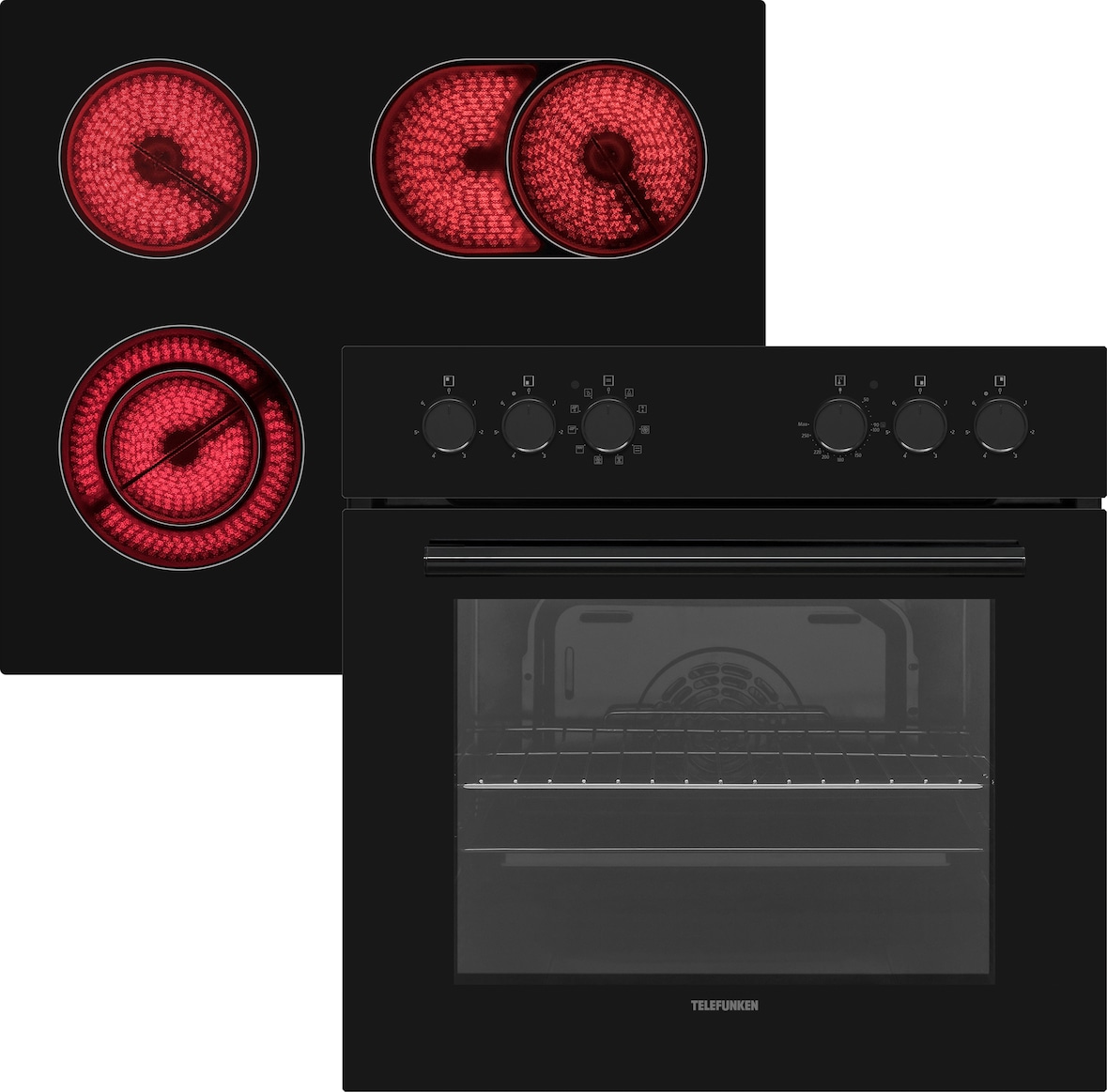 Telefunken ECHS65A-B2 Einbauherd-Set | Elektro-Herd-Kochfeld-Kombi | Backofen & Glaskeramik-Kochfeld | Hot Air Shield