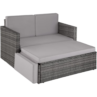 tectake Sofá de polirratán elegante con taburete, cojines repelentes al agua, gris 119 x 64,5 x 71,5 cm