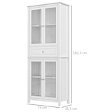 thumbnail of HOMCOM alacena de cocina mueble vitrina con 4 puertas de vidrio templado cajón y estantes ajustables para salón comedor 74x35,5x181,5 cm Blanco