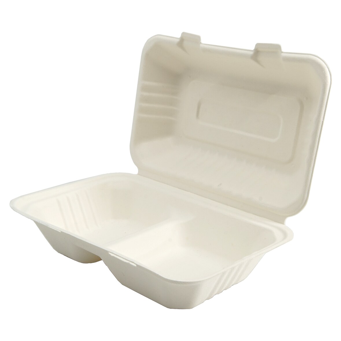 Mayax 125 Zuckerrohr Menueboxen Lunchbox abbaubar Plastikersatz  700 ml 2 geteilt 230x153x80mm Einweg