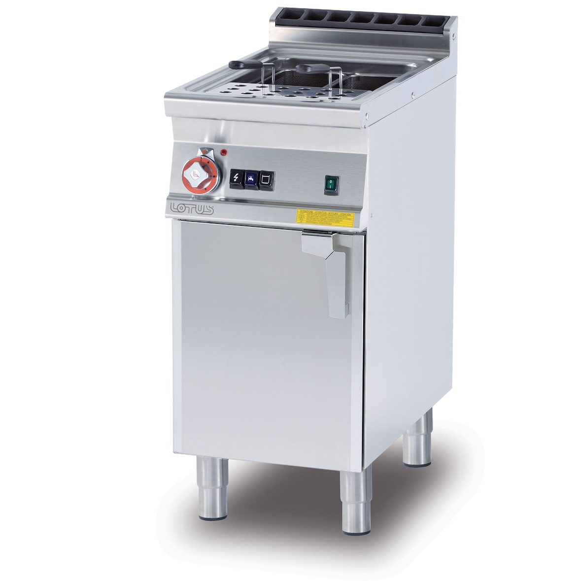 Cuocipasta gas 2 vasche 25 lt. cm 30,5x33,5x32,7h. Struttura costruita in acciaio inox. Misure 40x70.5 h90 cm. Modello CPA-74G