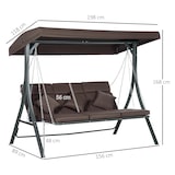 thumbnail of Hollywoodschaukel 3-Sitzer mit verstellbarem Sonnendach Braun 168x198x118 cm mit Kissen, Metallgestell wetterfest für Garten und Terrasse