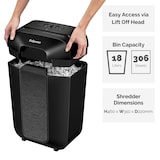 thumbnail of Destructora trituradora de papel Fellowes LX70, uso personal, destruye hasta 11 hojas en partículas de 4x40mm, Din P-4, papelera 18L /306 hojas