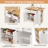 thumbnail of Kücheninsel Servierwagen 120x65x90 cm klappbare und ausziehbare Tischplatte mit 2 Schubladen Stauraum MDF Metallgriffe Skandi Weiß