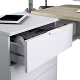 thumbnail of Dmora Scrivania Greensboro, Scrittoio multifunzione reversibile da ufficio con cassettiera, 145x108h73 cm, Rovere e Bianco