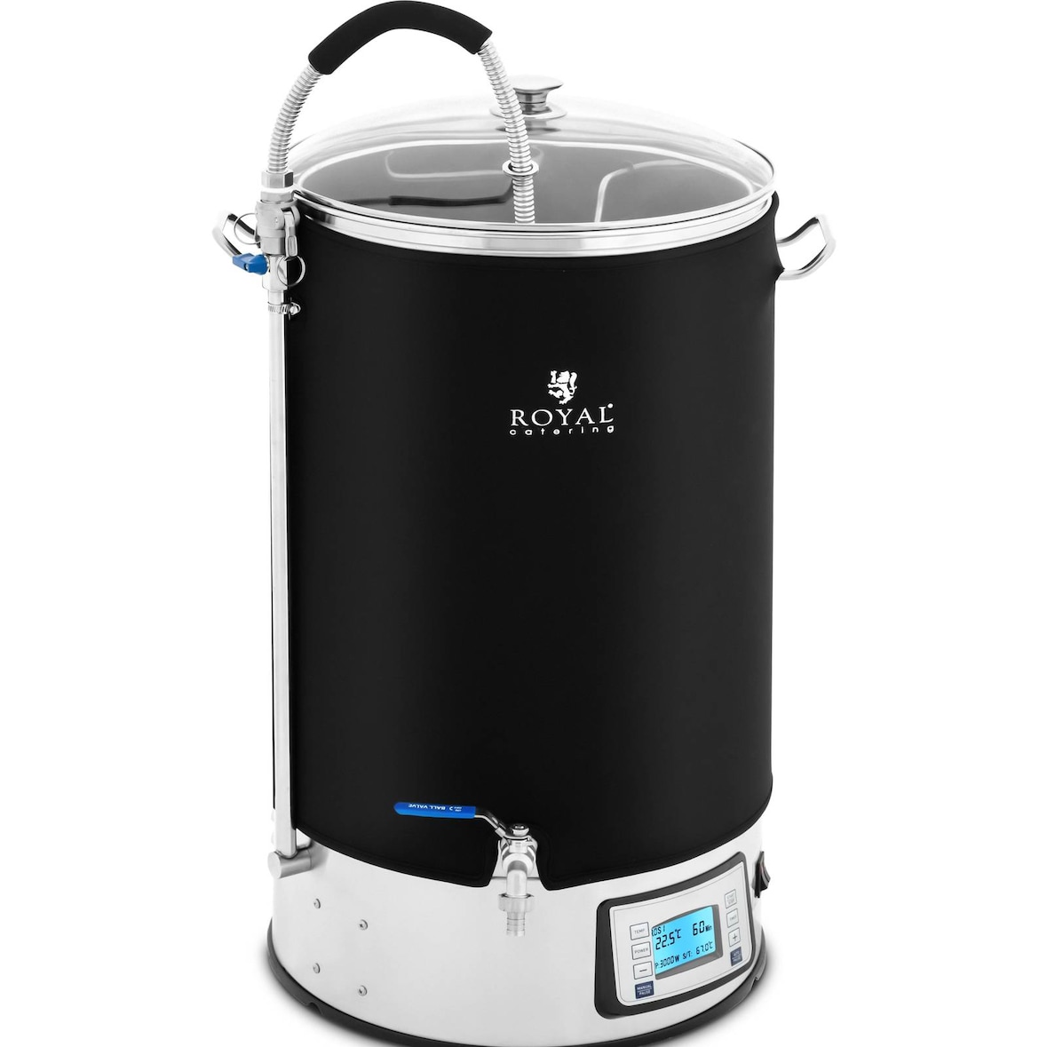 Royal Catering - Brouwketel met isolatie - 60 L - 3000 W - 10 - 100 °C - RVS - LCD display - Timer