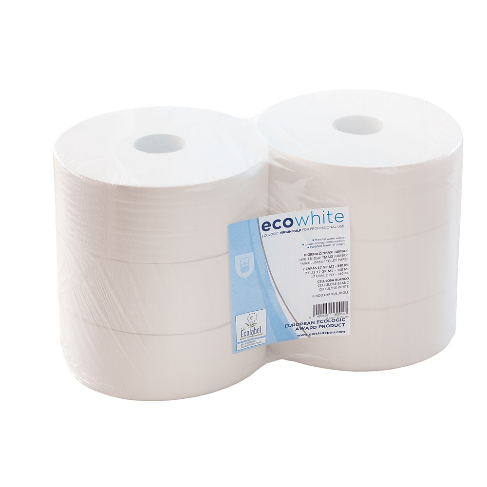 Higiénicos "Maxi Jumbo" Ecolabel 2 Capas - 340 M  17 G/M2 Ø26X9,5 Cm Blanco Tissue (6 unidades)