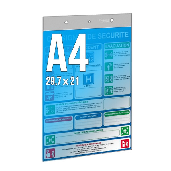 Porte-affiche Plexiglass mural vertical A4