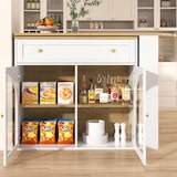 thumbnail of Bartisch ausziehbar Weiß 204x39x104 cm mit Stauraum 360 Grad drehbar, Seitenregal, Glastüren, modern für Küche Home Bar und Büro