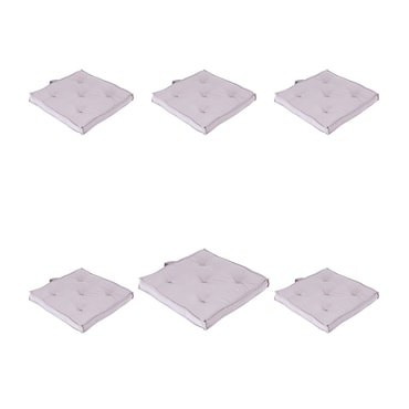 Pack 6 cojines para sillas de jardín color piedra, Tamaño 42x42x5 cm, Repelente al agua,