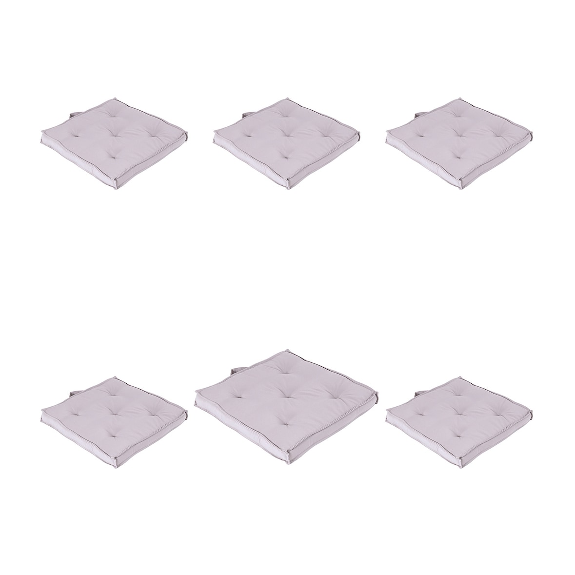 Pack 6 cojines para sillas de jardín color piedra, Tamaño 42x42x5 cm, Repelente al agua,