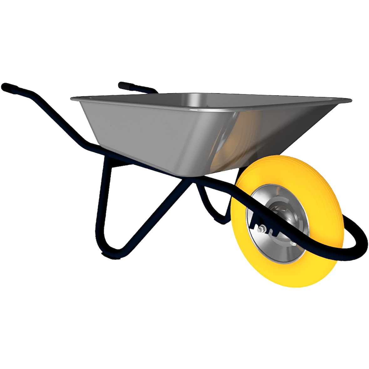 Profi-Schubkarre, mit PU-Rad, Tiefmulde feuerverzinkt mit 90 l Fassungsvermögen, Gestell RAL 8017 tauchlackiert
