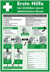 thumbnail of Schild I Aushang Erste Hilfe bei Unfällen durch elektrischen Strom, Kunststoff, 395x575mm