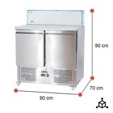 thumbnail of Romux® Table a Pizza Réfrigérée 2 Portes 90x70 cm pour 5 Bacs GN 1/6 Plan de Travail en Marbre et Cloche en Verre | Préparation Pizzas et Salades