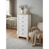 thumbnail of Sideboard mit 5 Schubladen 53x114x39 cm Kommode Weiß / Eiche Modern, Design Anrichte Hoch Schmal, Schubladenkommode