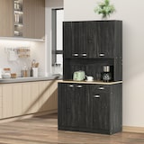 thumbnail of HOMCOM alacena de cocina mueble auxiliar de cocina con 6 puertas cajón encimera abierta y estantes ajustables negro veteado 101x39x180 cm