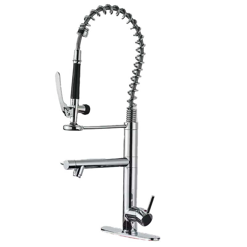 Grifo de ducha cromado con base y mezclador de agua fría y caliente