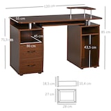 thumbnail of Mesa de ordenador mesa de escritorio con múltiples estantes 2 cajones bandeja de teclado y soportes para monitor CPU 120x55x85 cm