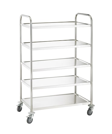 METRO Professional Carro de servicio GST1005, acero inoxidable, 85 x 52,6 x 154,3 cm, 5 estantes, carga total 200 kg, plata